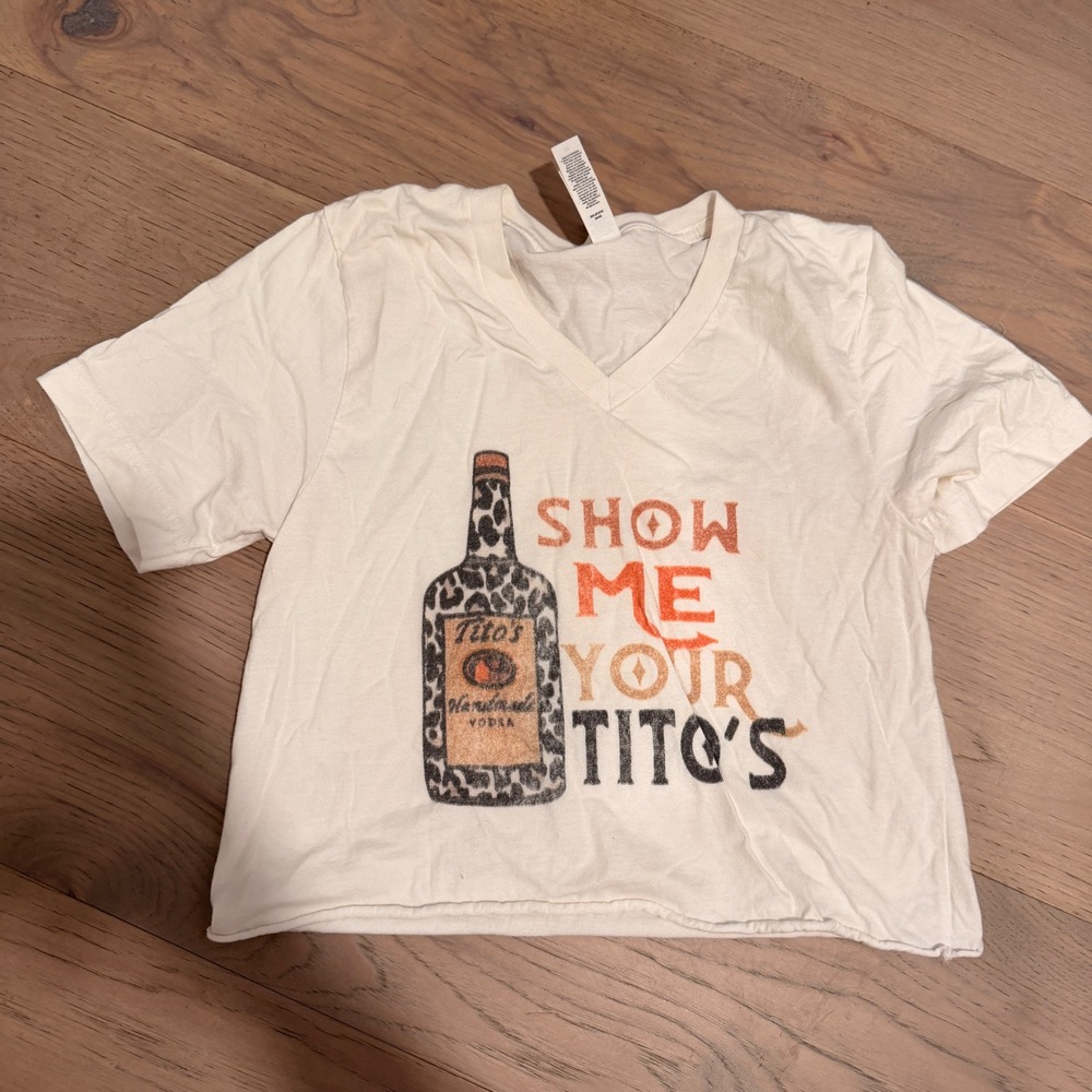 Bella Canvas Show Me Your Tito's Graphic V-Neck Crop Top Cream XS